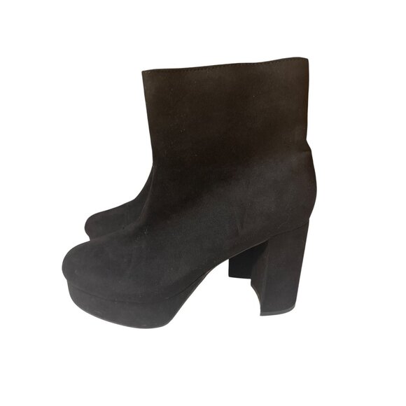 Torrid 9.5WW Black Platform Block Heel Ankle Boots Stretch Fabric Side Zip Women - Picture 1 of 7